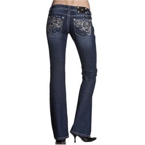 Miss Me Jeans JP5473B Boot Cut Jeans Embellished Floral Pockets Women’s Size 28